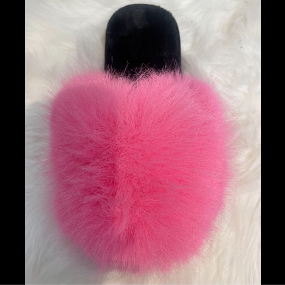 Women's Faux Fur Slippers Fuzzy Flat  Fluffy Open Toe House Shoes Indoor outdoor